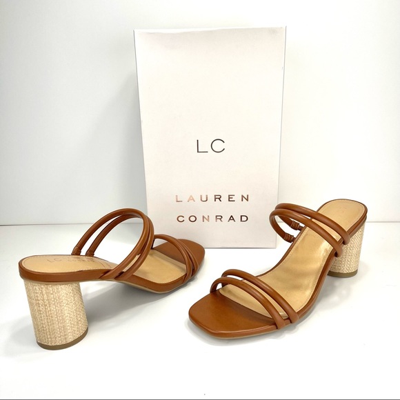 LC LAUREN CONRAD SENCHA COGNAC ROUND BLOCK HIGH HEEL SANDALS🆕 - Picture 5 of 16